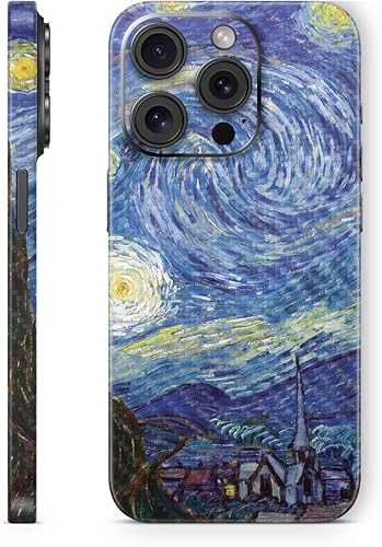 MightySkins - Skin de fibra de carbono compatible con Apple iPhone 15 Pro Full Wrap – Noche estrellada | Acabado de fibra de carbono texturizado