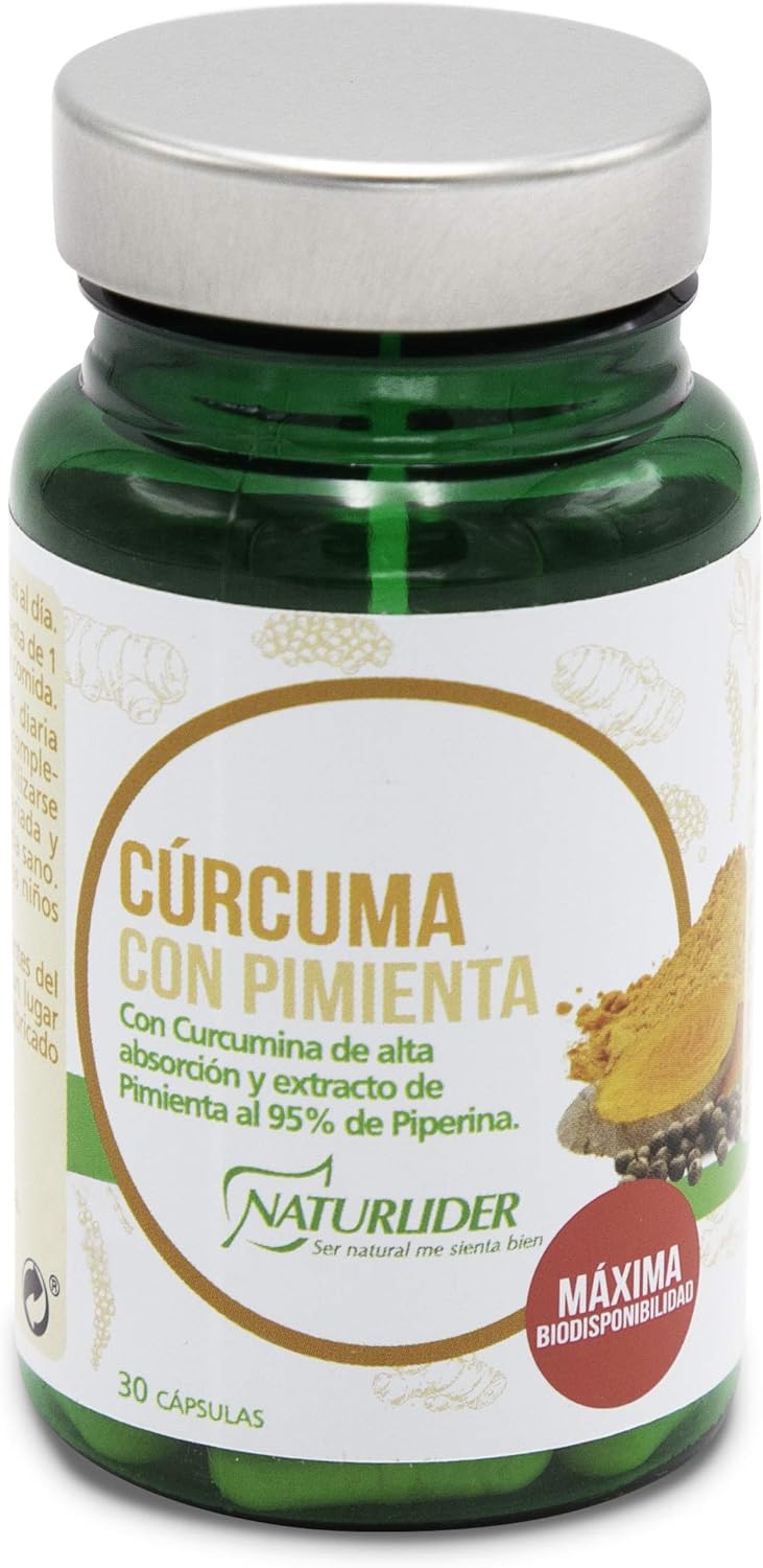 Naturlider - Cúrcuma Con Pimienta - Curcumina complex con extracto seco de pimienta negra - Antiinflamatorio Natural - 30 caps