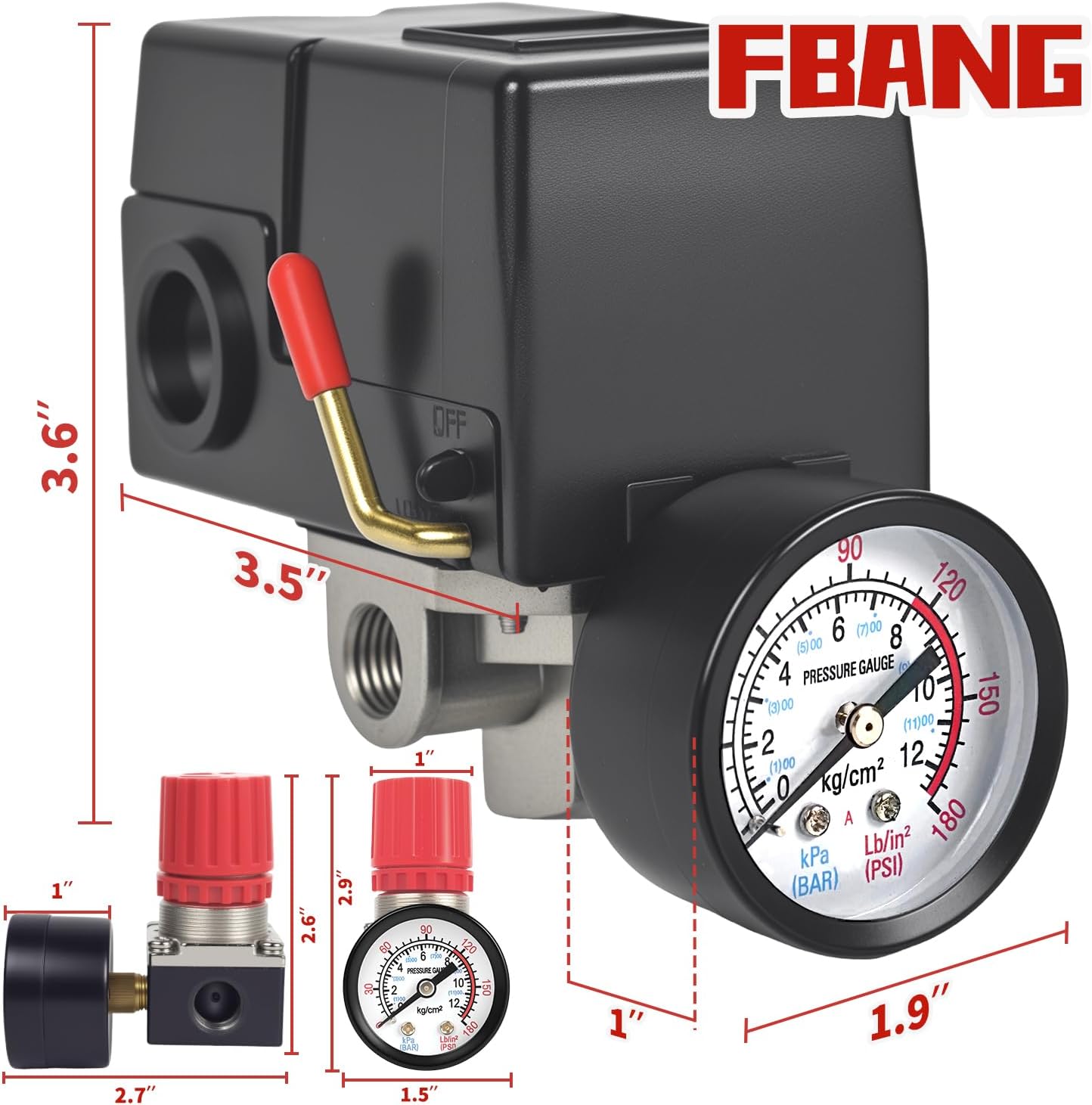 Air Compressor Pressure Switch Control Valve, 90-120PSI Pressure Regulator with Pressure Gauges Fittings Set
