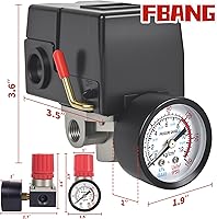 Vista 3 de Válvula de control del interruptor de presión del compresor de aire, regulador de presión 90-120PSI con conjunto de accesorios de manómetros