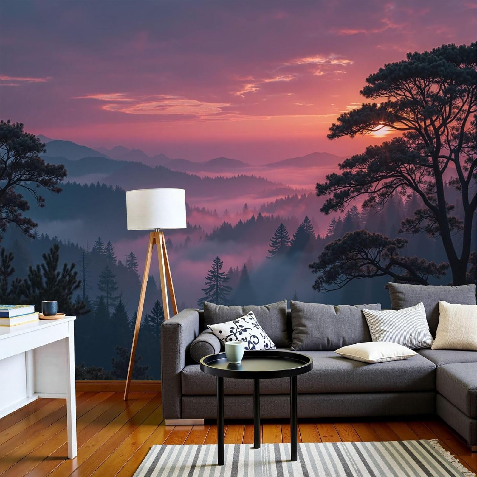 kfjhgbdshhj Photo Wallpaper Mist Sunrise Mountains Natural Pine Non-Woven Modern Living Room Bedroom Pink XXL Wall Decoration Motif Wallpaper,250cmx175cm Stickers - Frameless Painting - Poster