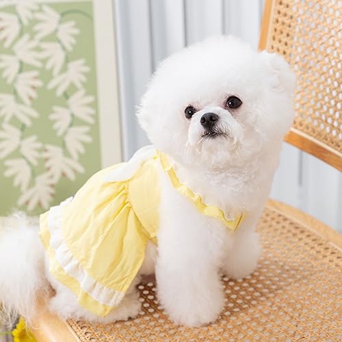 Miniatura 4 de Vestido para perro con manga abombada, amarillo limón, girasol, piña, a cuadros, ropa de verano para perros pequeños y niñas