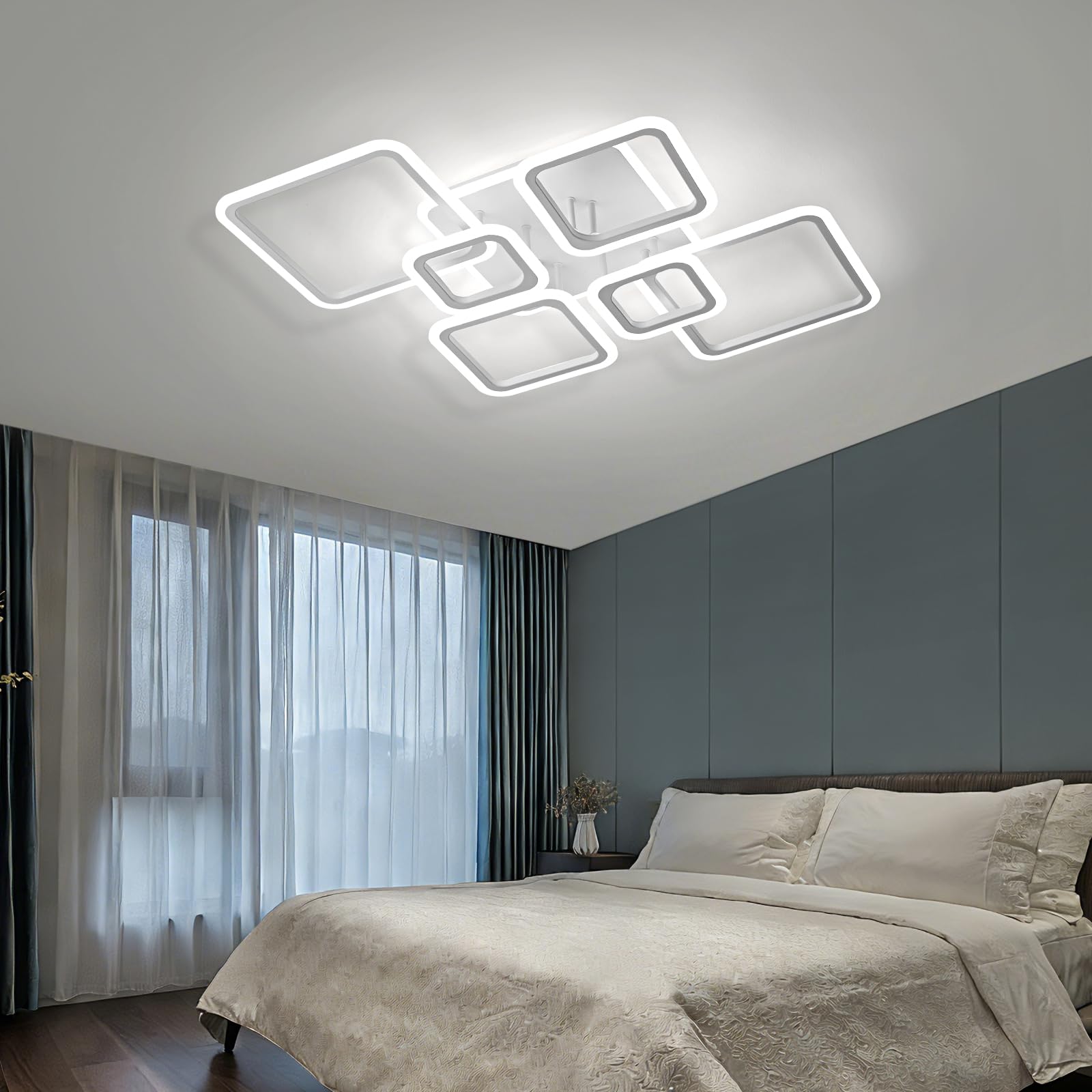 OKELI Plafoniera LED Soffitto, Lampada da Soffitto 48W con 7 Elementi Quadrati in Acrilico, Grande Lampada da Soffitto per Soggiorno, Camera da Letto e Cucina, 6000K.