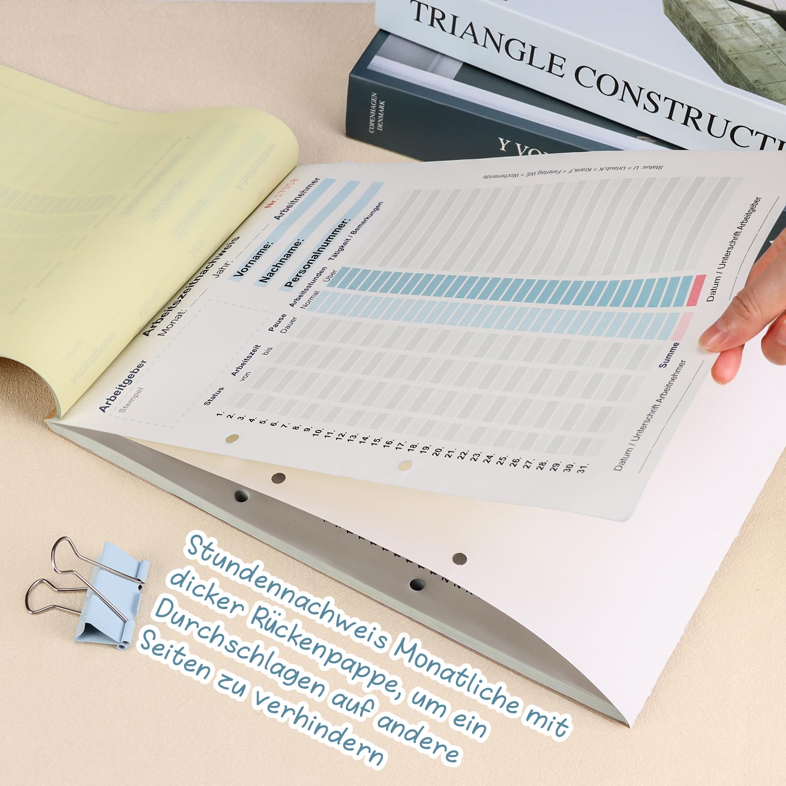 1 Book of Hours Book for Work A4 Work Time Project Pad for 31 Days Monthly with Back Cardboard Work Time Entry Book Timetable for Minijob Full Time 2 x 50 Sheets White Yellow - Image 4