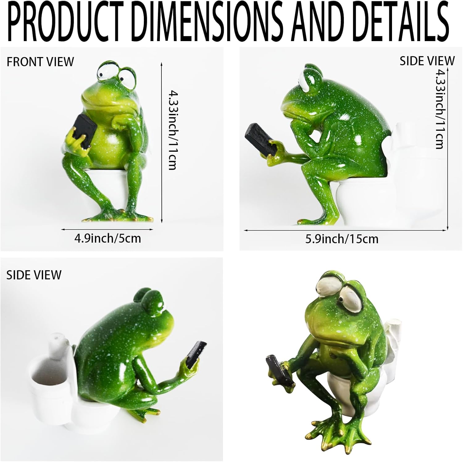 Funny Frog Sitting on Toilet, Green Frog Texting Toilet Decoration, Personalized Animal Resin Craft for Home, Office, Bathroom, Garden, Outdoor Gift - Image 2