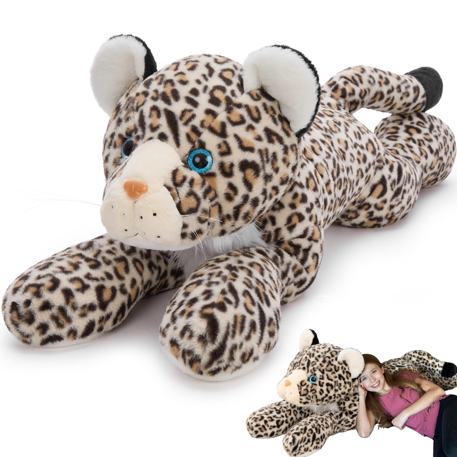 MorisMos Giant Cheetah Stuffed Animal Plush Pillow 4ft, 47" Extra Large Plush Cheetah Toy for Kids &amp; Adults, Realistic Leopard for Christmas Birthday, Big Safari Stuffed Animal for Jungle Party Decor