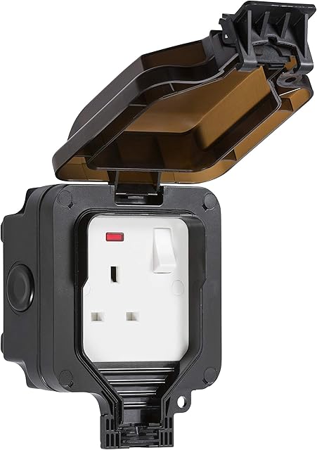 Knightsbridge OP7N Outdoor Weatherproof Single Socket with Neon, Black, 153.0 mm*110.0 mm*110.0 mm