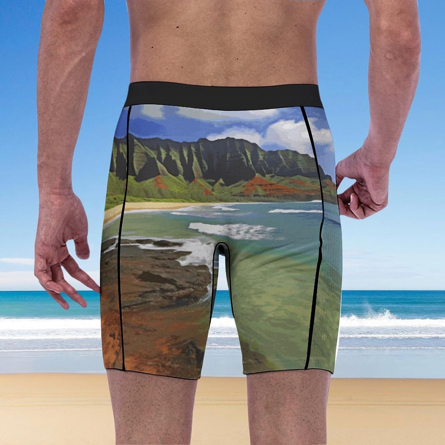 Kauai Hawaii Seashore Compression Shorts Men Spandex Sport Shorts Workout Performance Baselayer Underwear