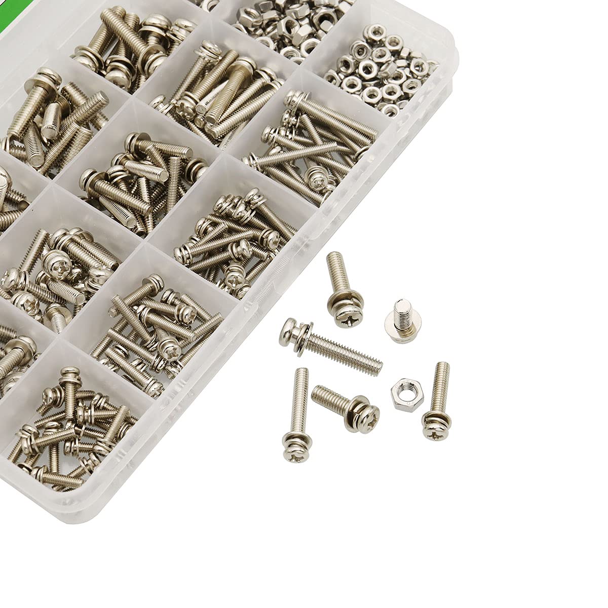 360 Pieces M3 M4 M5 Phillips Pan Head Screws Bolt Nut Lock Flat Washers Machine Screws Assortment Kit