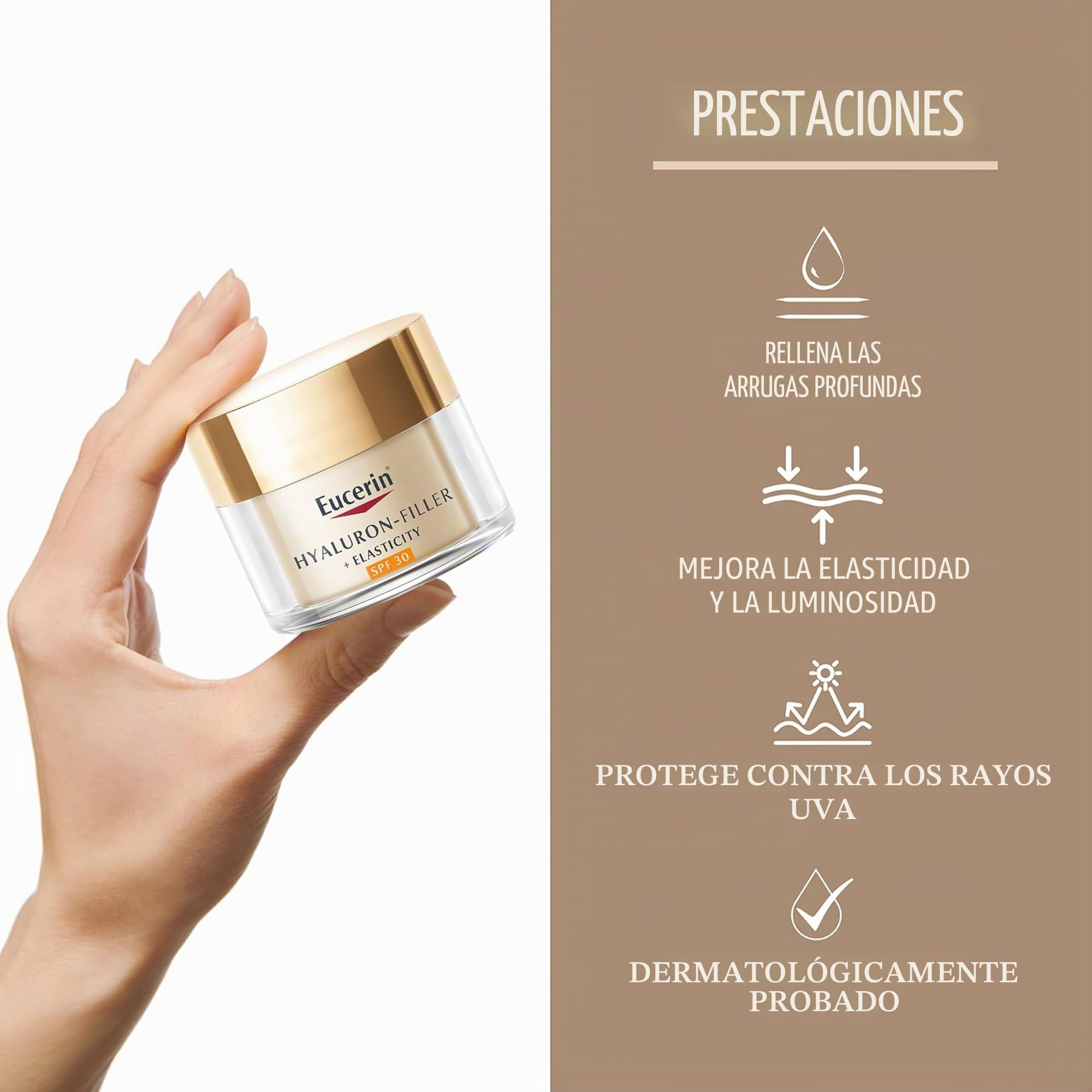Eucerin Hyaluron-Filler + Elasticity Crema de día SPF 30 50 ml, crema facial antienvejecimiento para piel refinada, hidratante facial nutritiva SPF con ácido hialurónico y colágeno