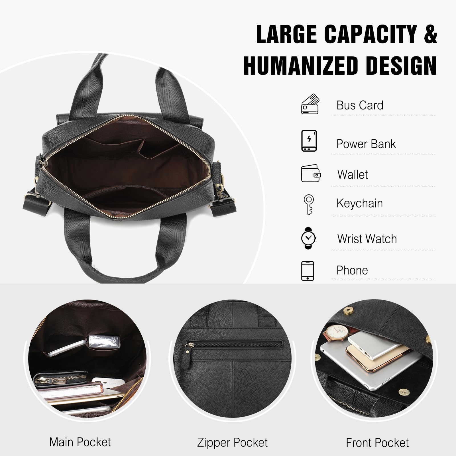 FANDARE Skórzana męska torba crossbody biznesowa torba listonoszka na ramię mała teczka torby boczne wiele kieszeni tornister torby na niezbędne rzeczy do pracy, podróży, codzienne dojazdy do pracy