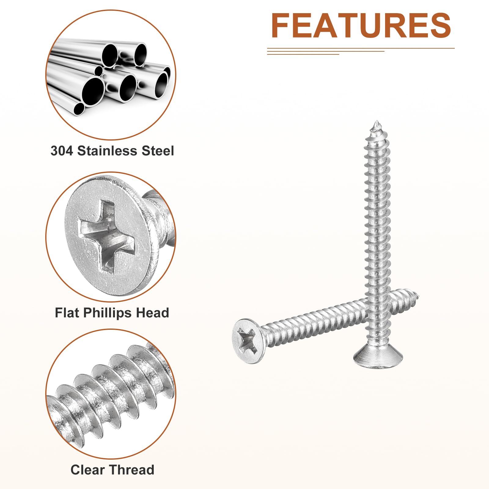 DTGN 100Pcs #7x1-1/2" Flat Head Wood Screws, 304 Stainless Steel Phillips Self Tapping Screws - Good for Woodworking Furniture - Silver - Image 4