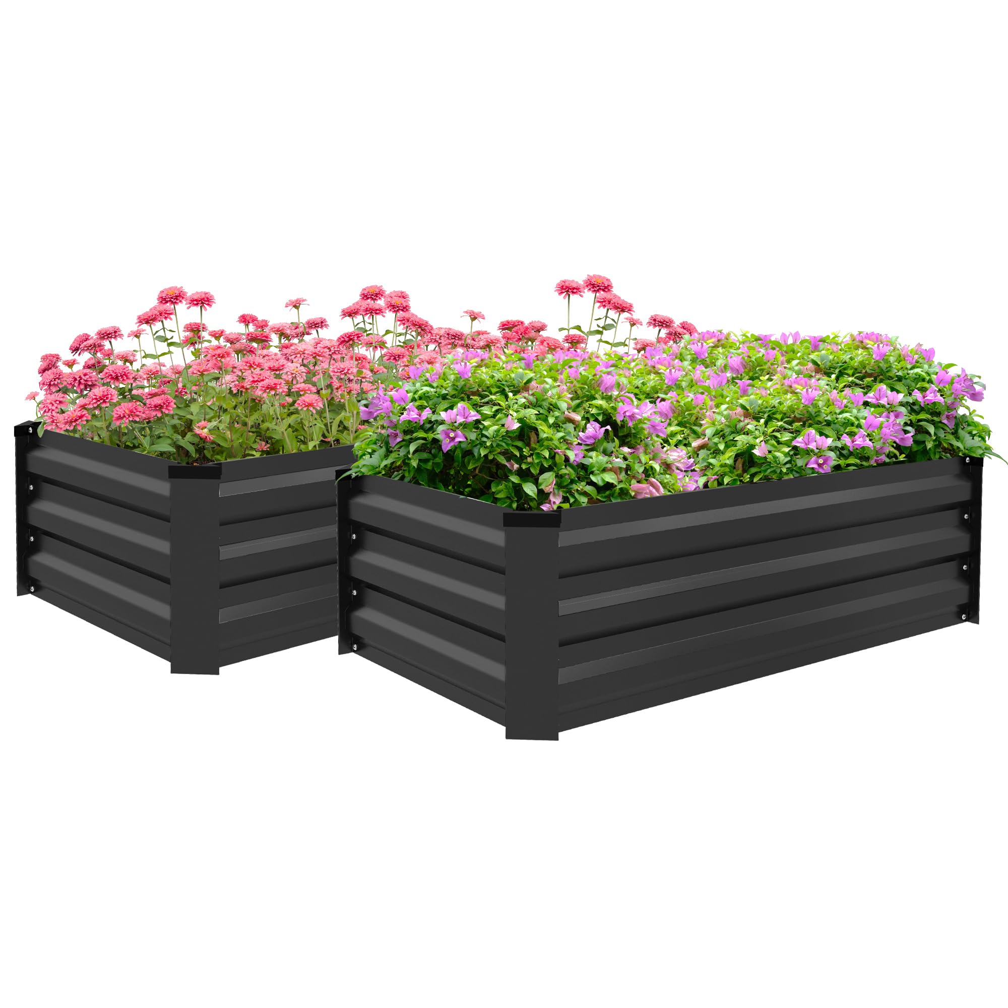 Outsunny Set di 2 Letti per Orto Rialzato con Fondo Aperto, Cassoni per Orto in Acciaio Galvanizzato per Fiori e Piante, 100x60x30cm, Grigio