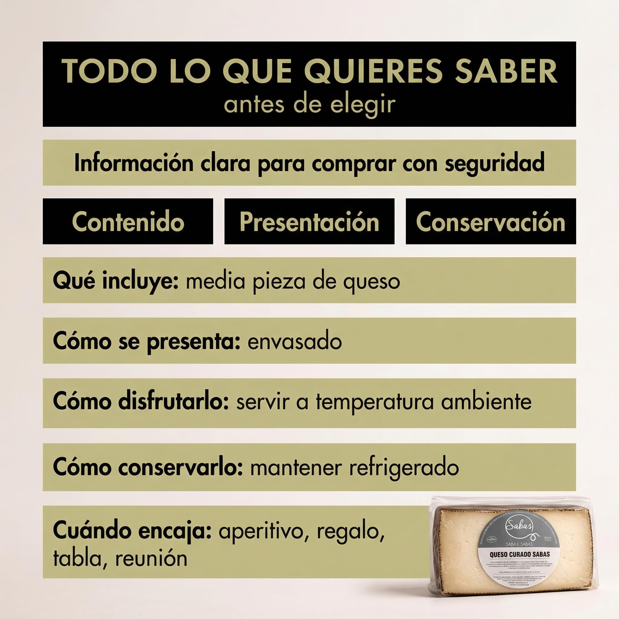 SABE A SABAS Queso Curado Mezcla Manchego Picantito 1,5 Kg Leche Cruda Vaca Cabra Oveja Media Pieza Gourmet