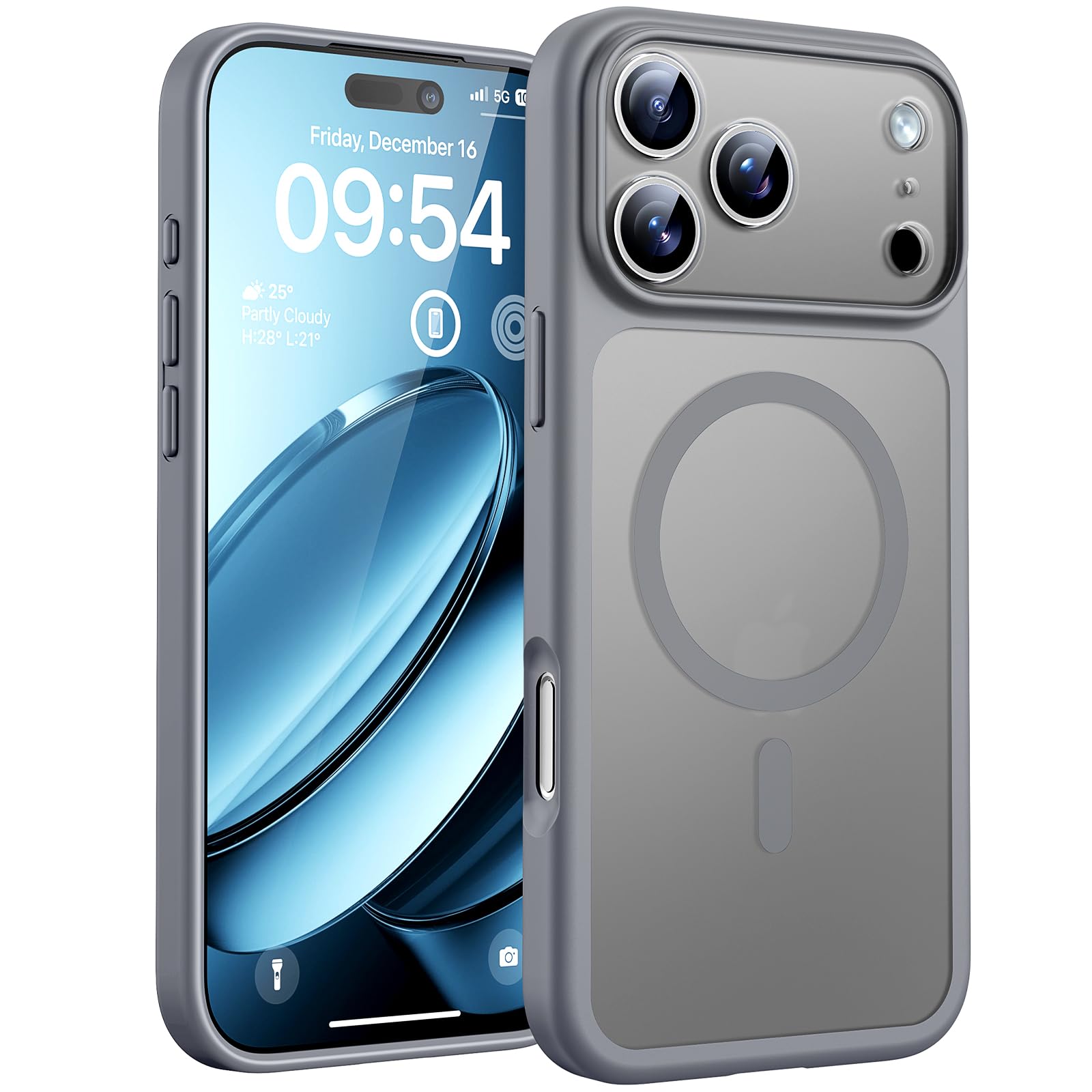 TOCOL Cover Magnetica per iPhone 17 Pro Max 6,9 Pollic, Compatibile con MagSafe, Anello Magnetico Incorporato, Protezione Fotocamera Integrata, Custodia Antiurto Traslucida Opaca, Titanio Grigio