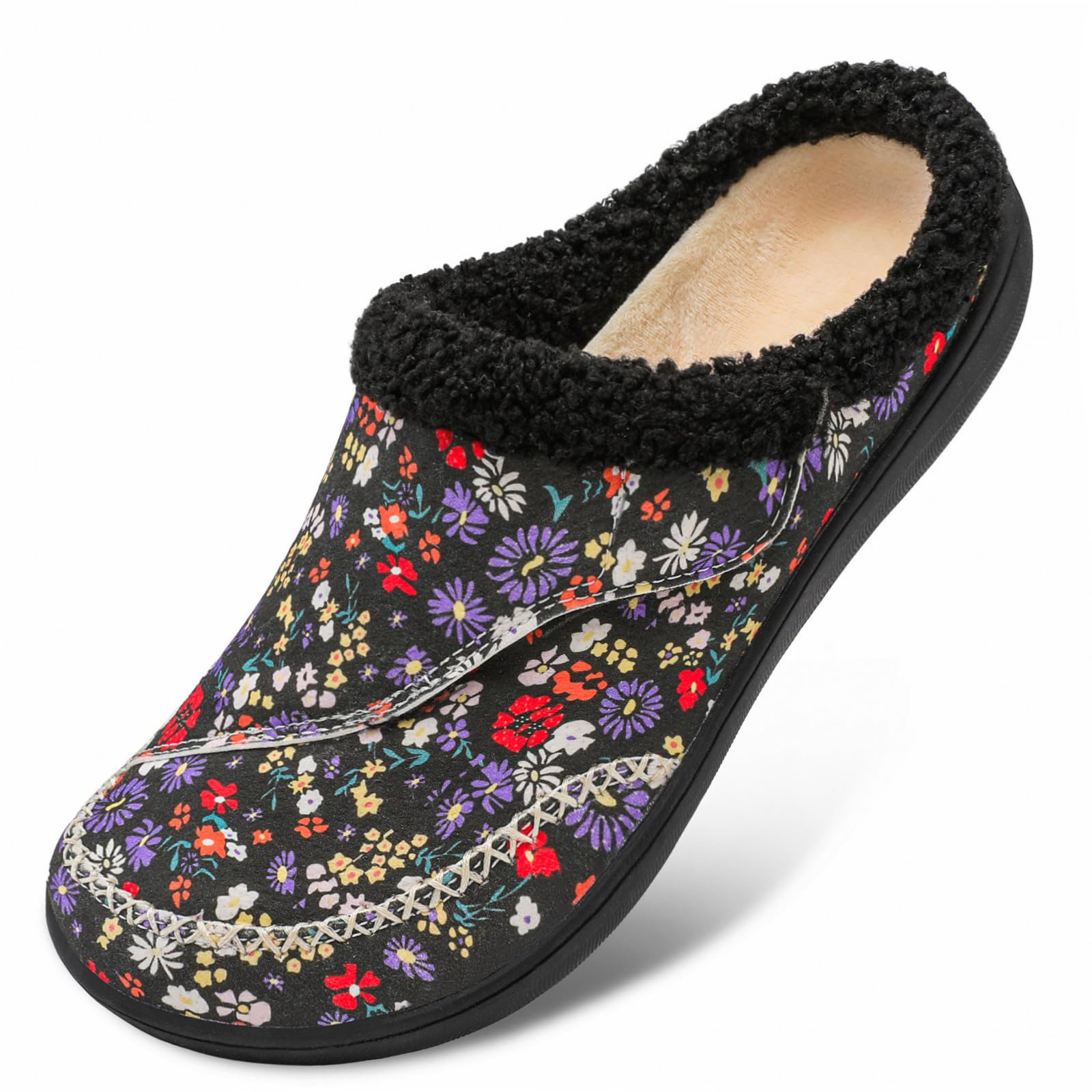 JOINFREE Womens Slippers Wide House Shoes Memory Foam Home Slipper Faux Fur Lined Adjustable Clog Mules