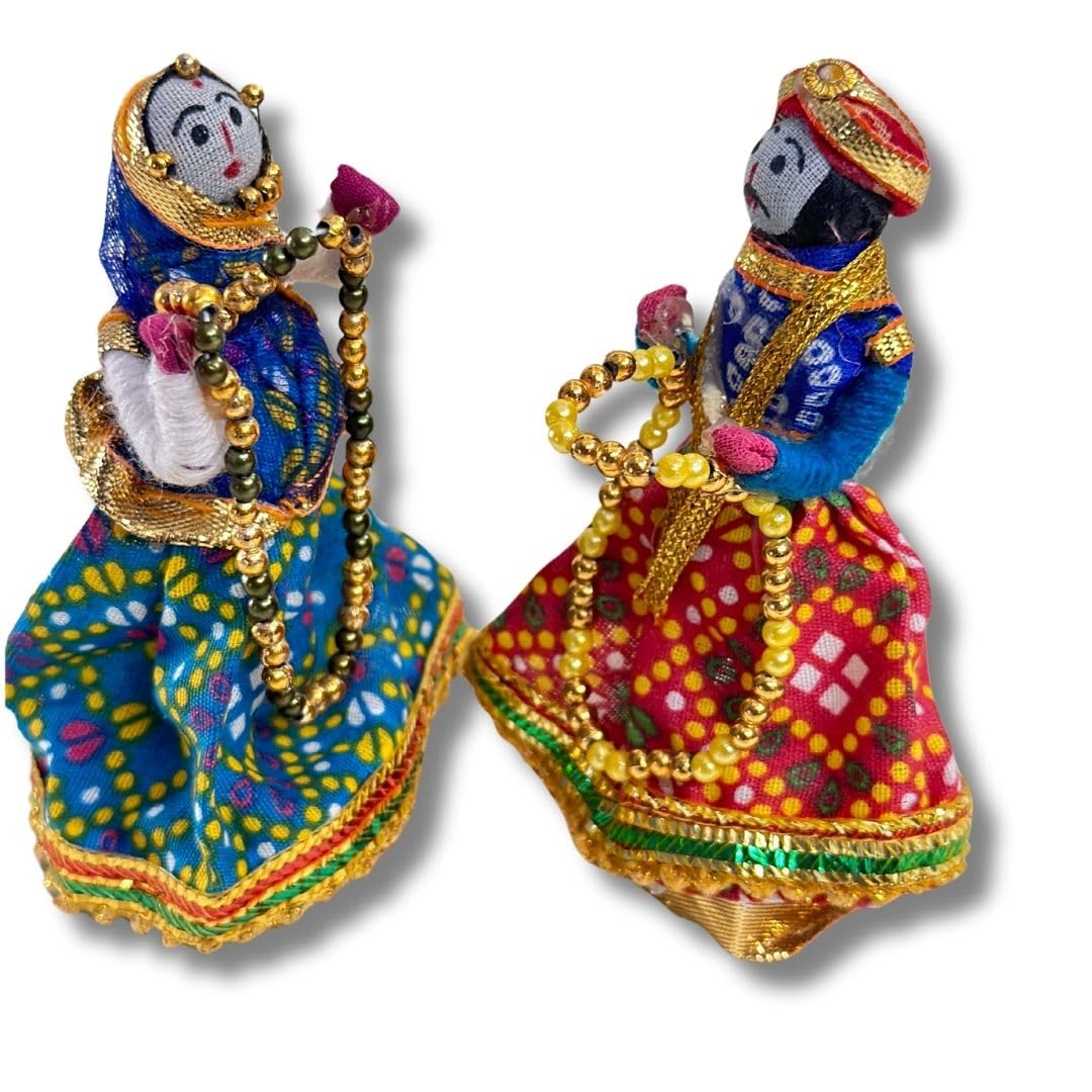HALDI MEHENDI SHAADI Rajasthani Dulha Dulhan Decorative Figurines for Wedding/Home Decor/Gifting Idol (Multicolour, 11 x 11 cm)