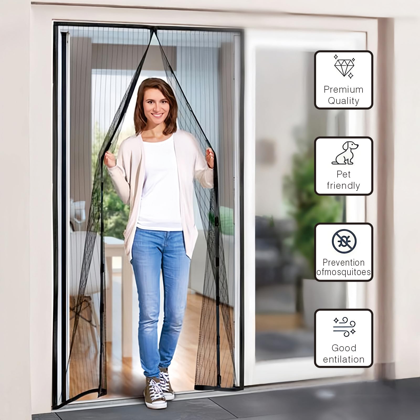 Amazon | 簡易網戸 116 x 292 cm 取り付け簡単マグネット式開閉面