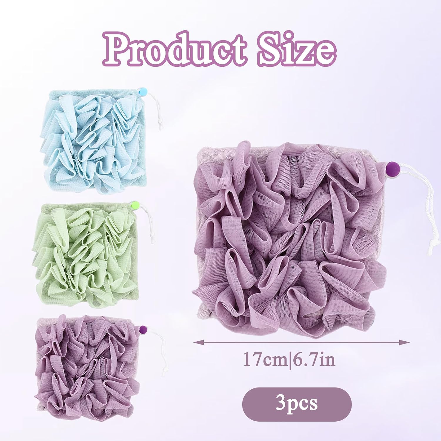 3 Pcs Soap Bar Loofah, 2 in 1 Bar Soap Loofah Pouch Holds Bar Soap-Exfoliation Mesh Shower Ball (Purple+Blue+Green)