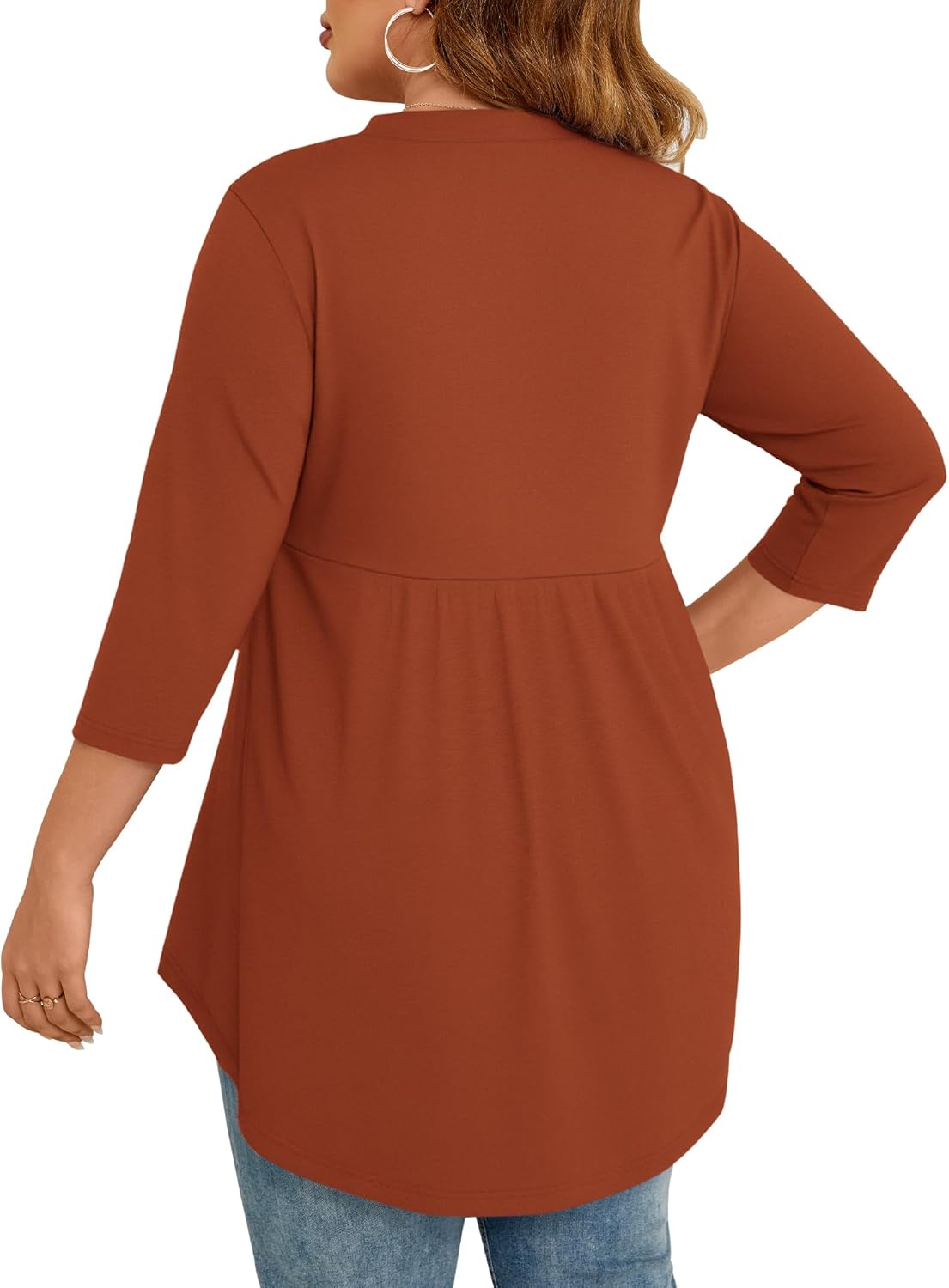PLOKNRD Women's Plus Size Tops 3/4 Sleeve Henley V Neck Button Up Flowy T Shirts Tunic Loose Blouses - Image 4