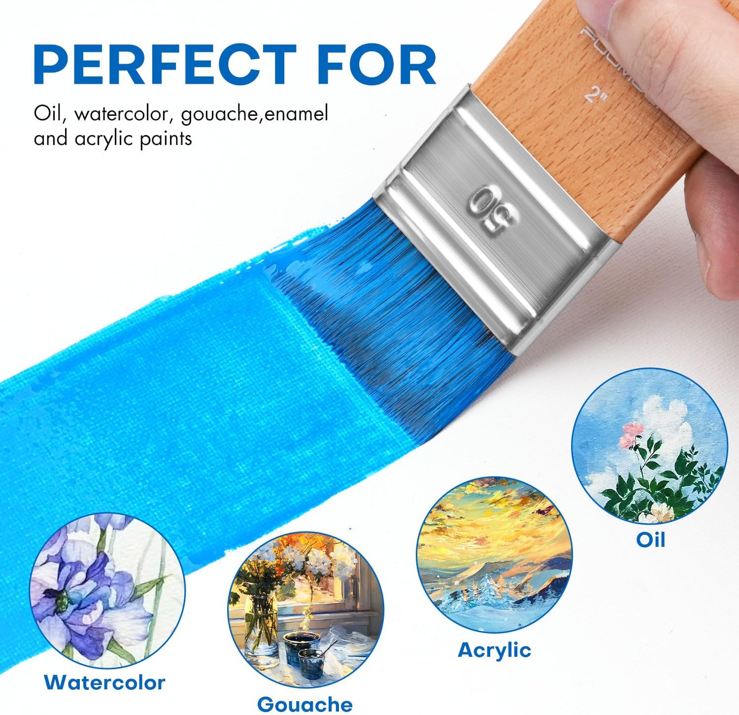 4pcs Flat Paddle Paint Brush Set, Fuumuui Scale Brushes, Large Paint Brush, Wide Flat Paint Brushes with Short Handle for Oil and Acrylic Paints(1'', 2'', 3'', 4'')