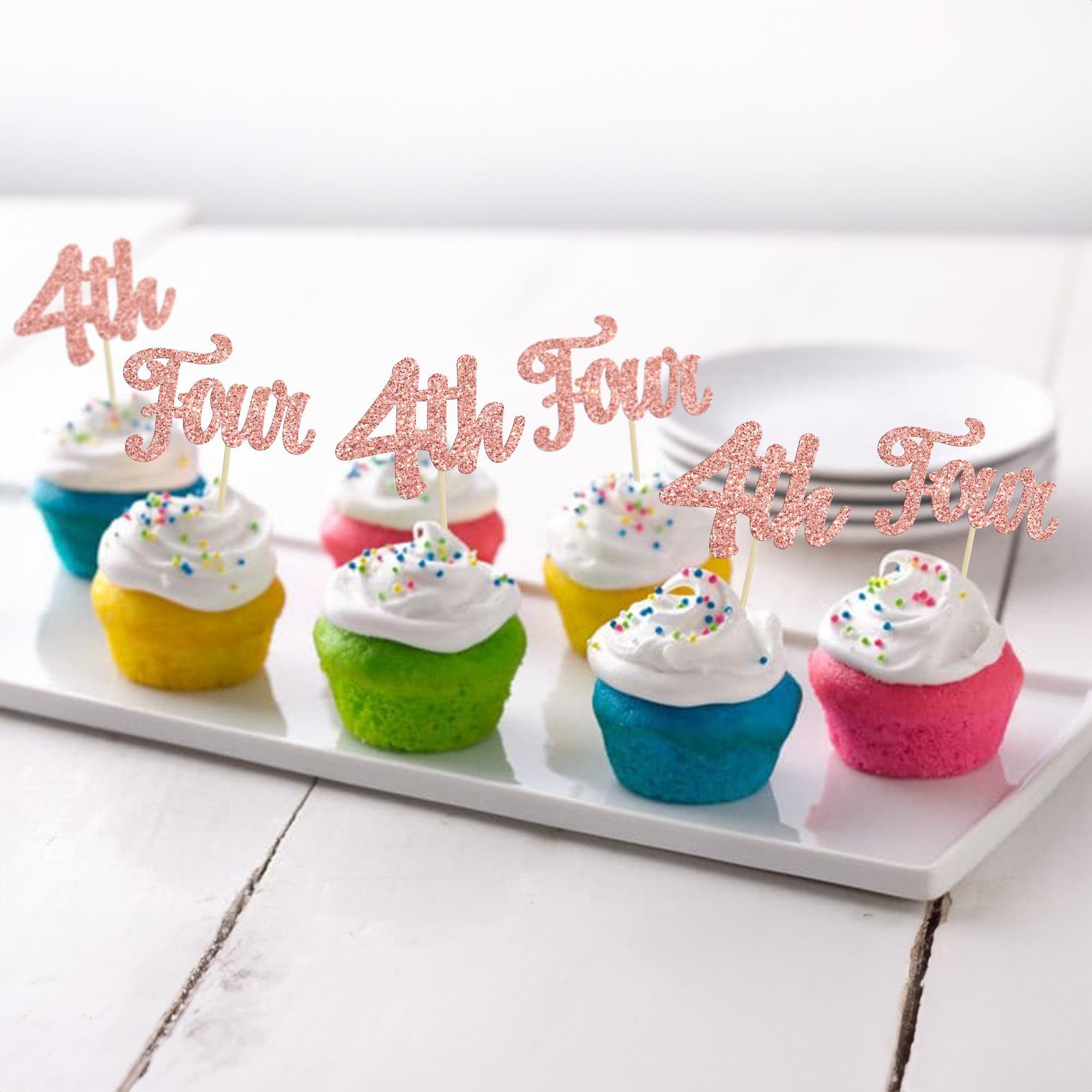 24 Cupcake-Topper Zum 4. Geburtstag – Glitzer, Krone, Roségold, Für Kuchen & Deko, Nicht Essbar