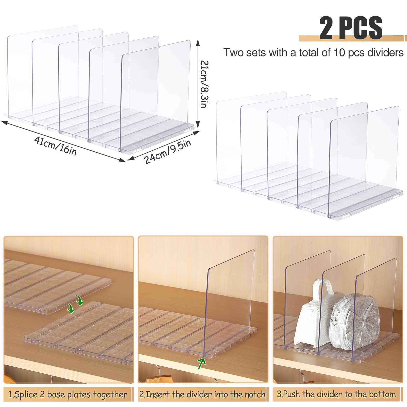 Fangoo 10 Pezzi Divisori per Borse Armadio Organizer Borse Organizer Armadio Divisori Libri per Mensole Staccabile Adatto per Guardaroba, libreria, Cucina（Trasparente）