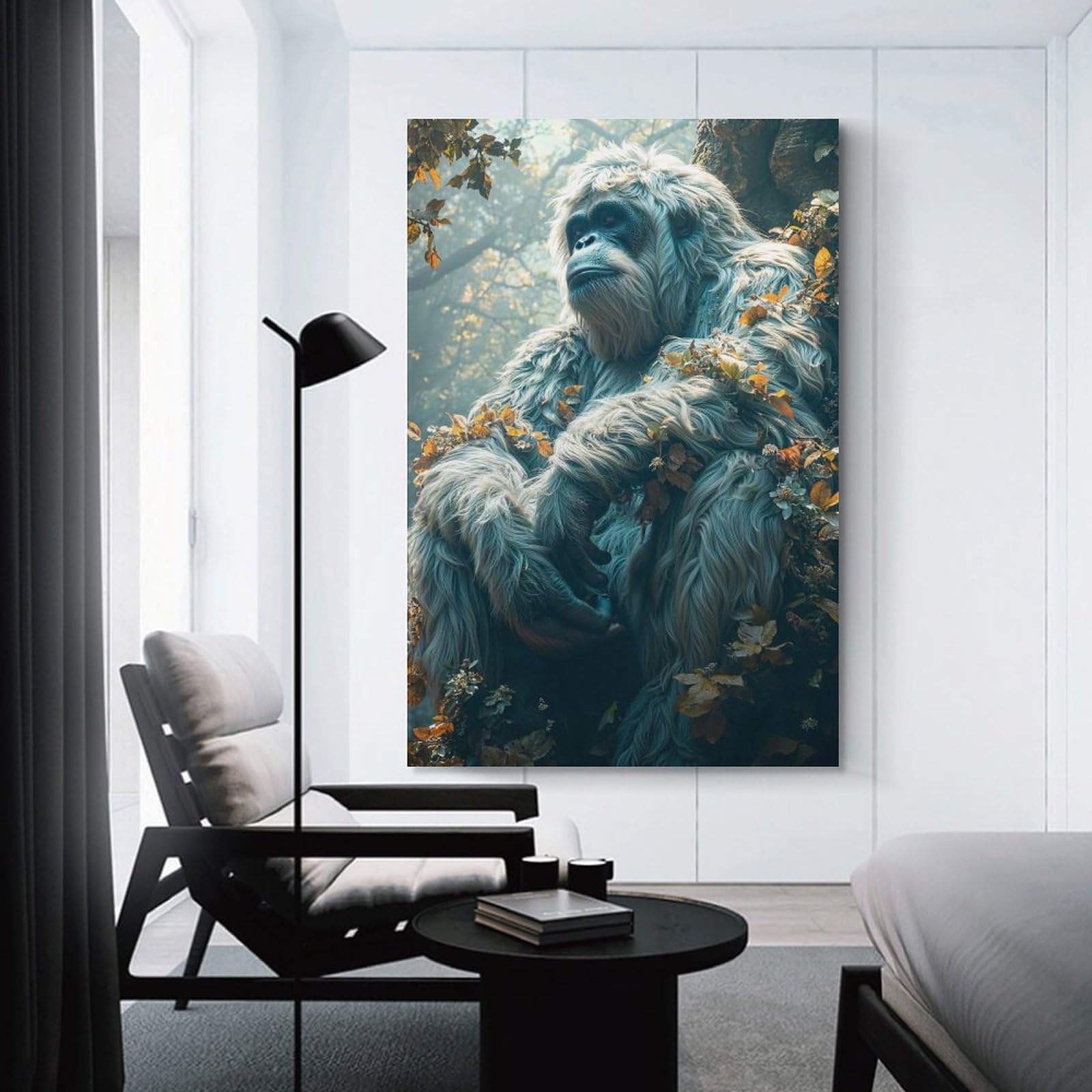 Junmoney Decorative Canvas Print Yeti in The Forest, 08x12inch(20x30cm), for New Homes, Bedrooms Or Workspaces, Thoughtful Wall Decor for Art Lovers