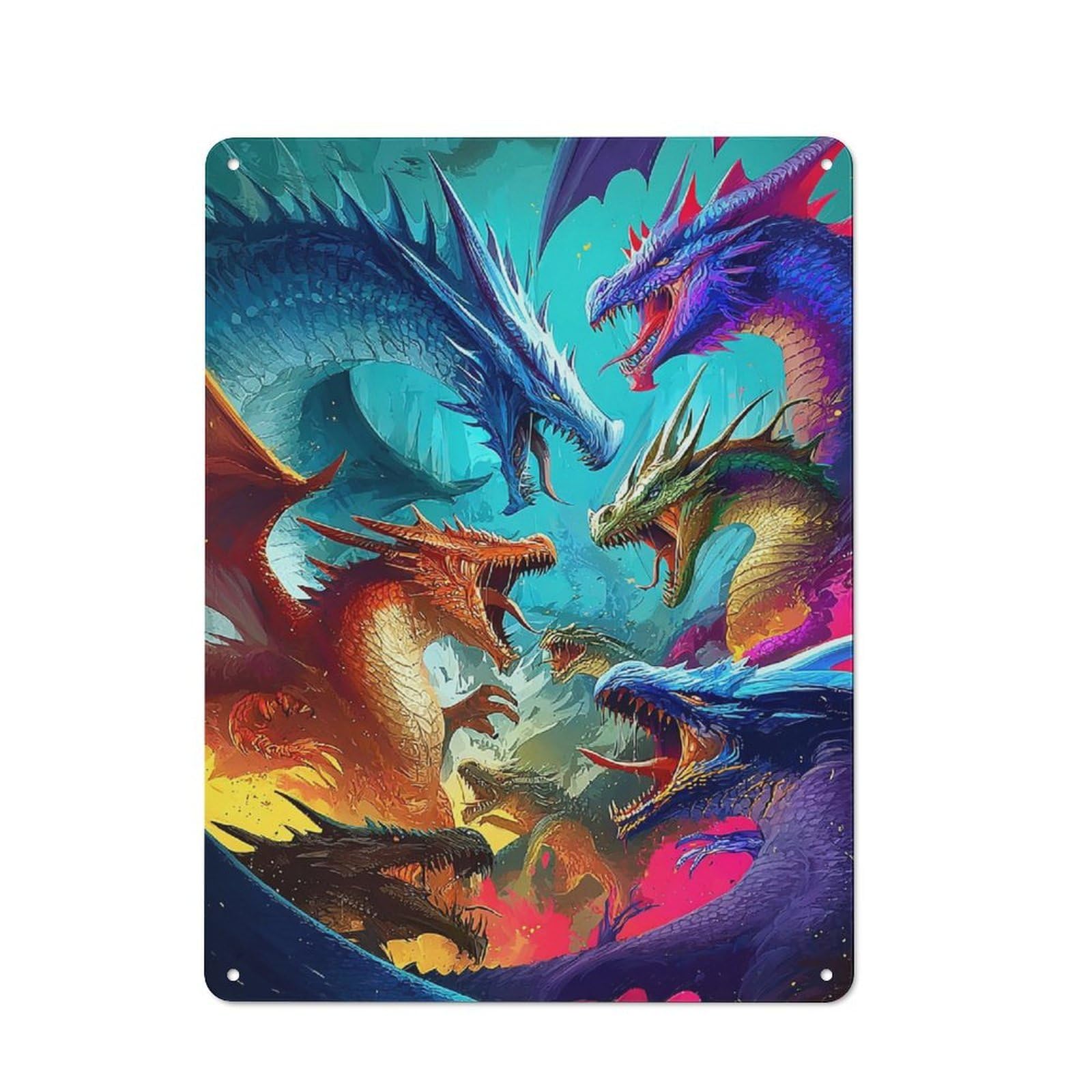 Junmoney Dragons In Epic Battle Retro-Style Metal Sign 40X30cm For Garage Or Workshop, A Moving-Home Gift For Collectors Of Tin Signs