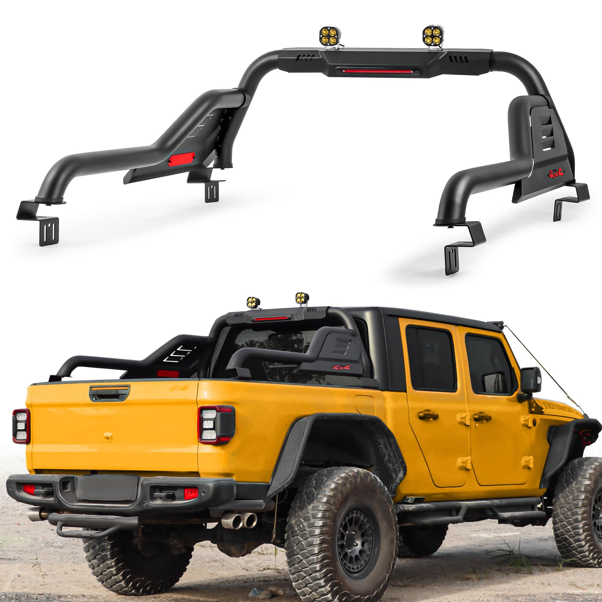 MONOKING Roll Bar for Mid Size Pickup Truck with Dual Pod Lights, Sport Bar for Tonneau Cover for 2007-2026 Gladiator JT Tacoma Frontier Canyon Colorado Ranger Roll Cage for Truck