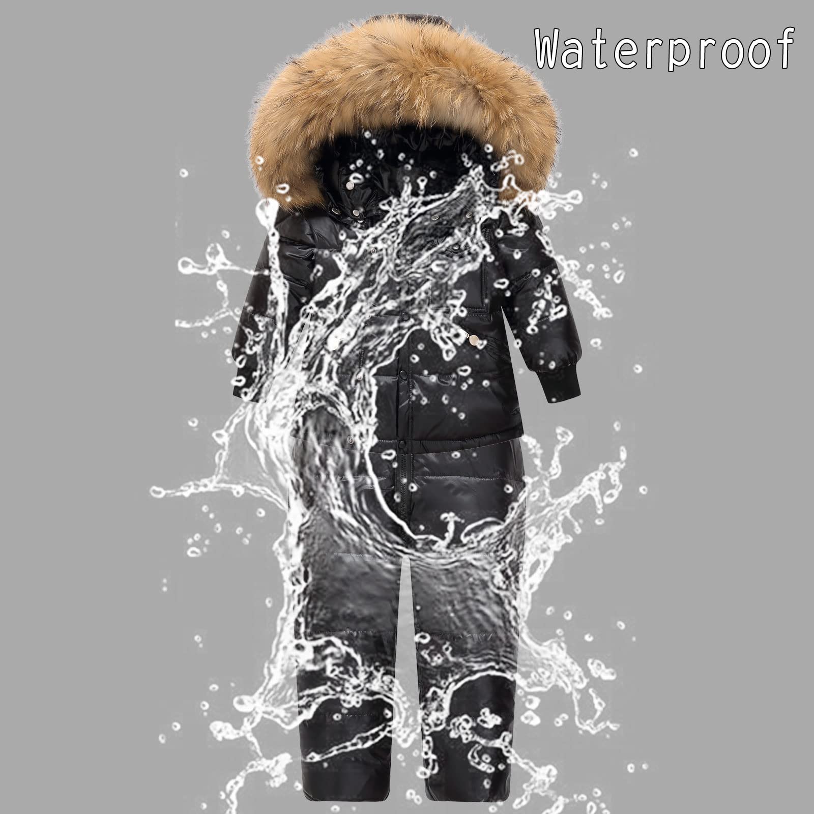 Niñas Niños Trajes de Nieve Abrigos de Esquiar Chaqueta de Plumas con Capucha + Pantalones de Nieve 2 Piezas Conjunto de Esquí Ropa Invierno Impermeable por Bebe Niño Niña 3-5 años Negro