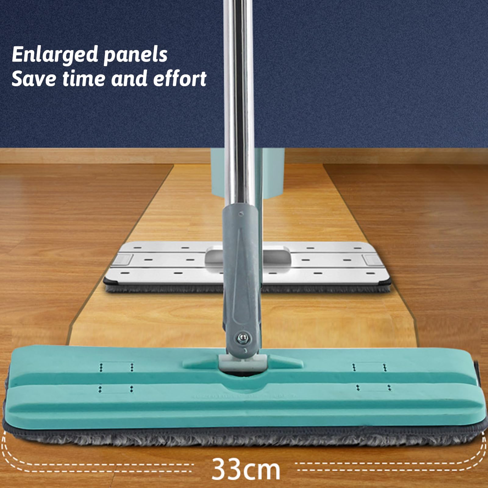 Platte mop met emmer, vloerwisser dweilset met microvezel dweilpads en roestvrijstalen handgreep, 123 cm vloerwisser dweil en posemmer set voor alle vloertypes (B