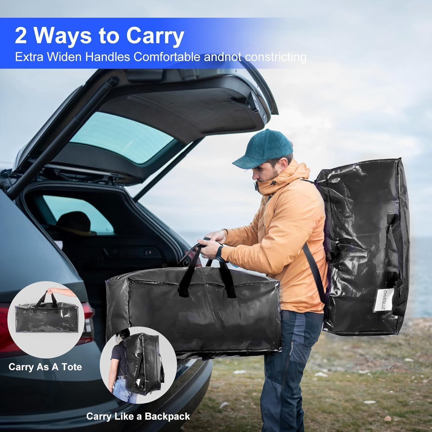 CHVEGLUZ 12 Packs Moving Bags Heavy Duty Extra Large,Storage Bags with Zipper&Handles, Sturdy&Durable Clothes Storage Bags Totes for College Dorm Essentials, Moving Boxes for College Supplies, Black