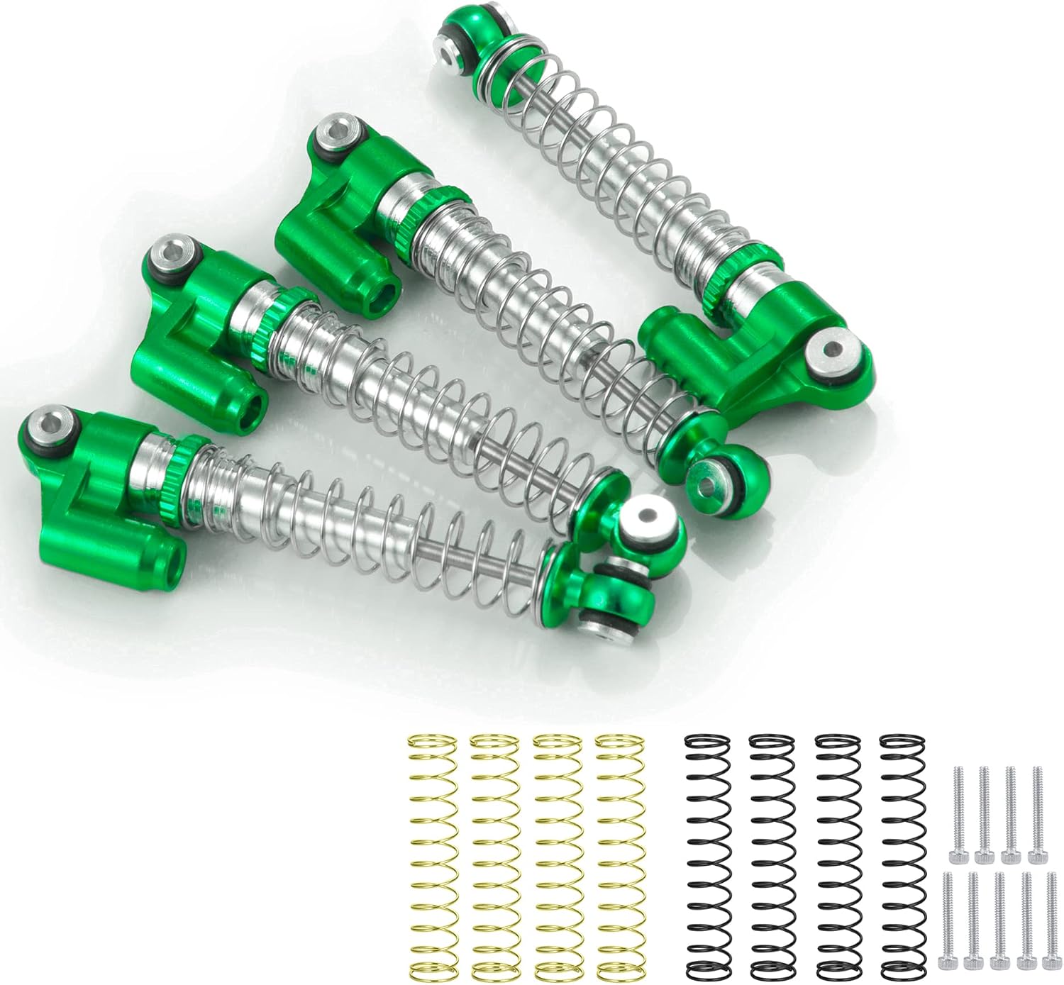 MORLORDY RC Adjustable Shock Absorber 43mm Aluminum Alloy Shock Dampers 4PCS for SCX24 Shocks Upgrades 1/24 RC Crawler Car Accessories, Green and Silver