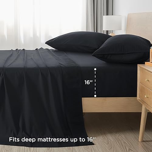 Miniatura 4 de Andency Juego de sábanas blancas California King de 4 piezas, sábanas súper suaves para cama tamaño California King, juego de sábanas de microfibra,