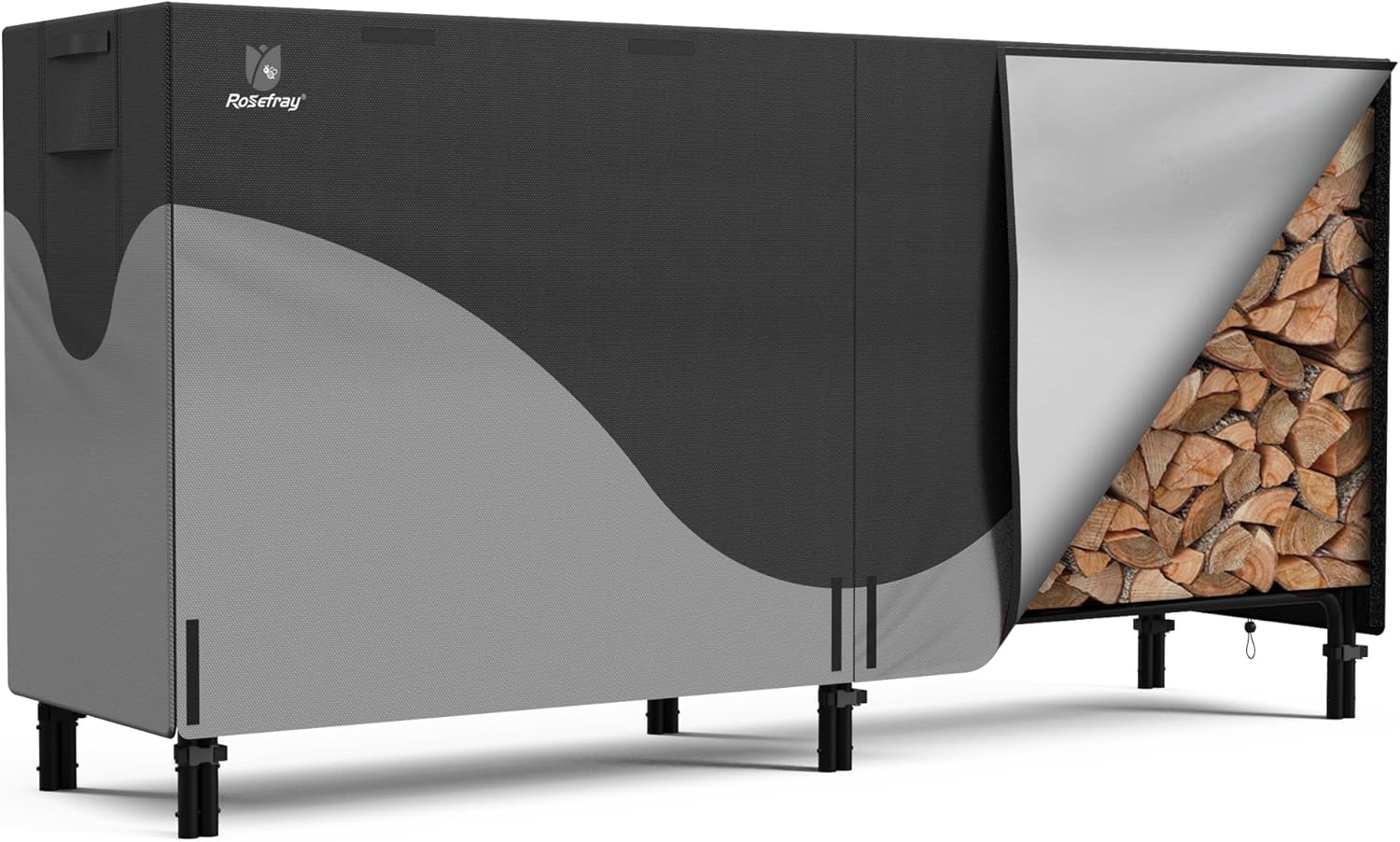 Rosefray 8ft Firewood Rack Cover,Heavy Duty 600D Wood Rack Cover with Waterproof Oxford Weather Resistant Indoor Outdoor Storage Wood Cover for Log Holder Blackgry