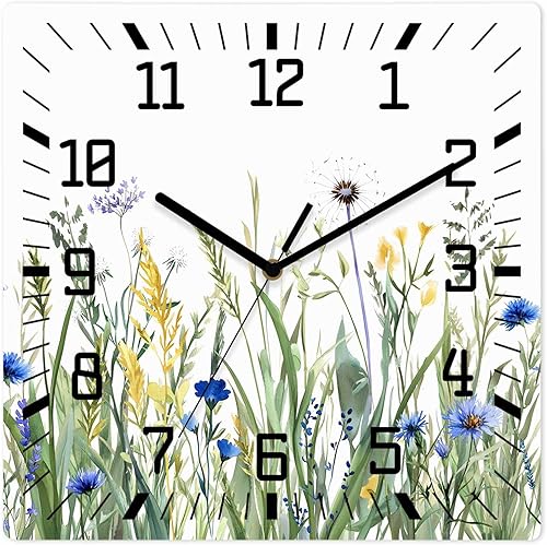 Miniatura 10 de Reloj de pared de madera con flores botánicas, silencioso, sin tictac, acuarela, flores, hierbas, granja, retro, cuadrado, funciona con pilas, reloj
