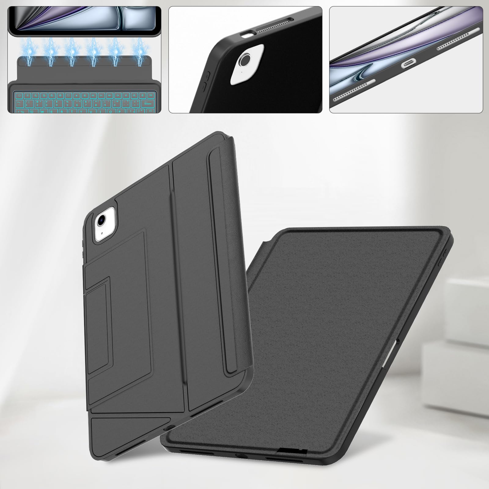 Funda Teclado para iPad Air 13'' M4 2026/M3 2025/M2 2024, Negro | Teclado Touchpad Retroiluminado para iPad Air 13 inch, Funda para iPad Pro 12.9'' 6/5/4/3 con Teclado Bluetooth Inalámbrico
