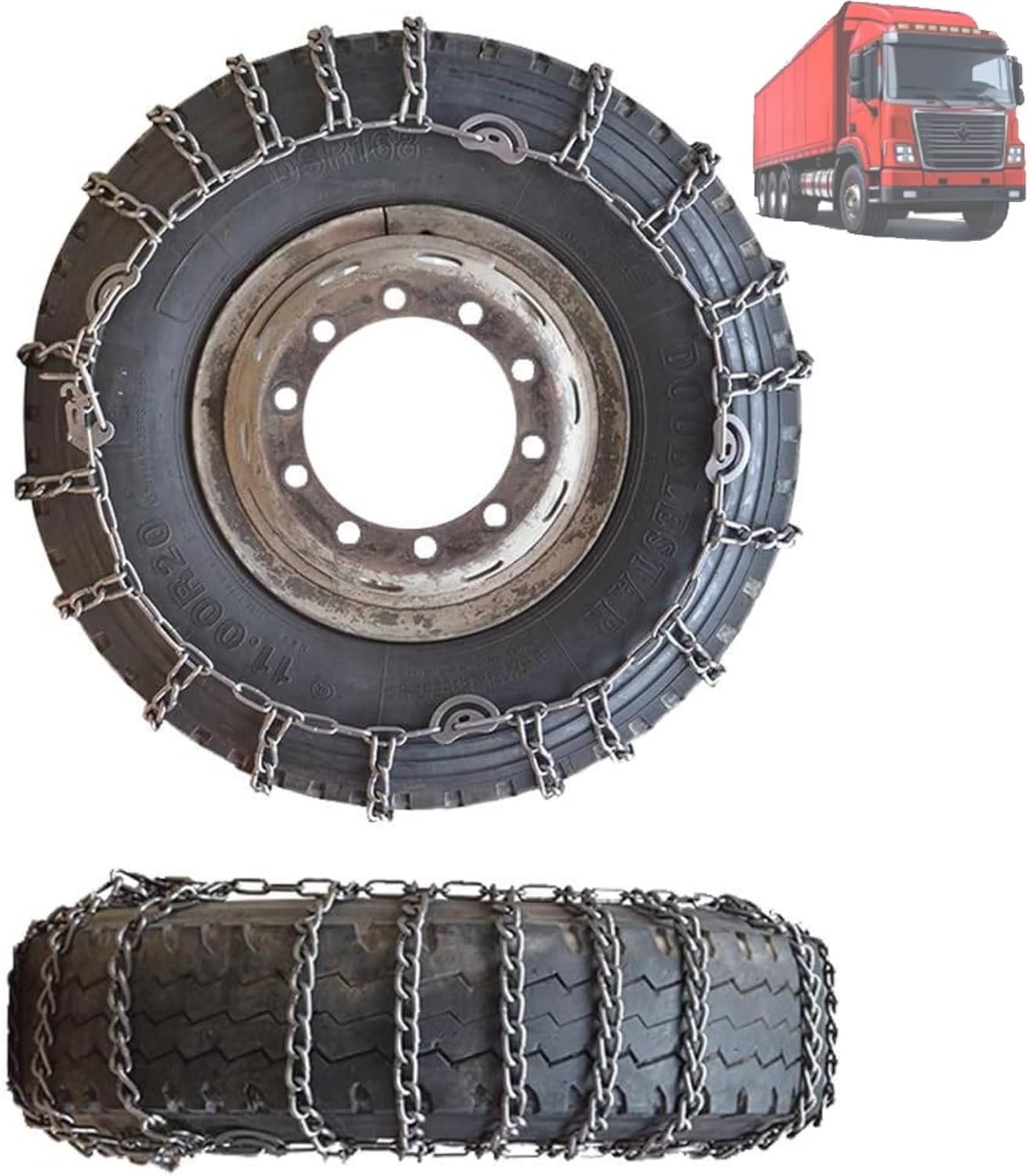 2pcs 9mm Snow Chains for Trucks & SUVs – Reinforced Anti-Skid Chains –Easy On and Off for Ice Snow & Sand 10.00-20 2pcs 275/80R22.5