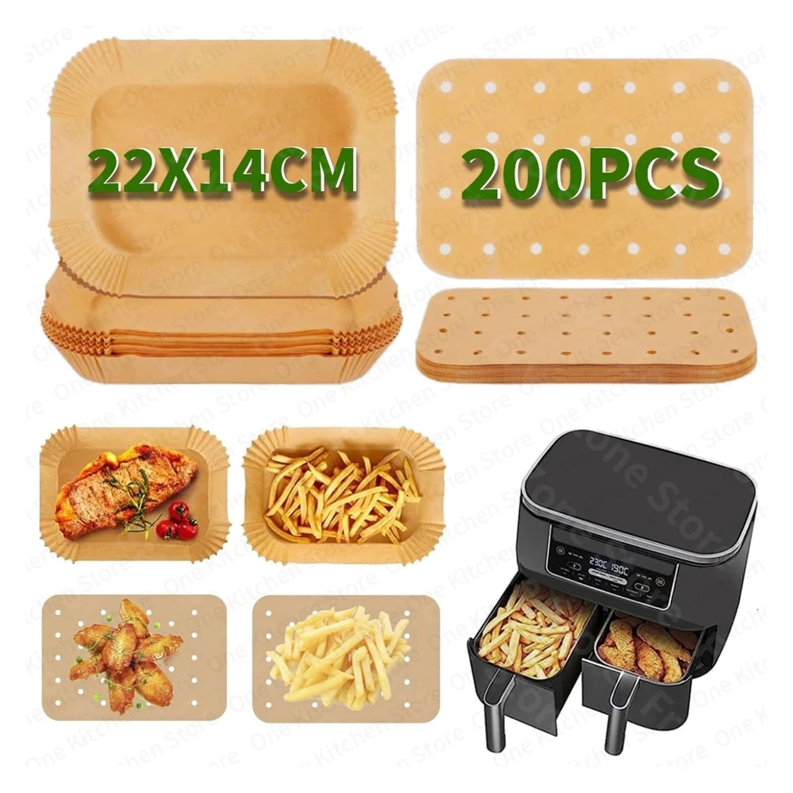 Papel for hornear freidora de aire, Compatible con Ninja, Dual XL foodi AF300 AF400 AF451, revestimiento de papel desechable, molde for parrilla, accesorios for freidora(200pcs 22x14cm)