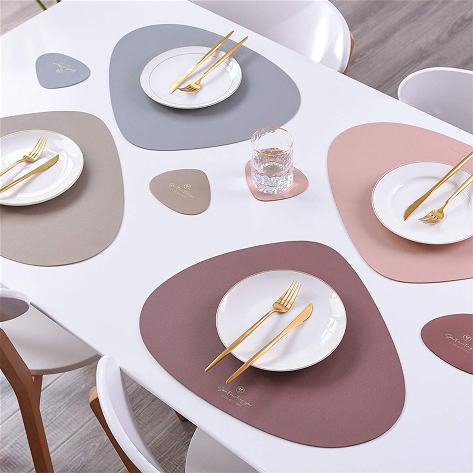 4er Set/6er Set Platzsets und Untersetzer Dreieck Oval Leder Tischset Wassertropfen Abwischbar Tischmatte Wasserdicht ölbeständig Rutschfestes Hitzebeständiges Platzsets (Beige,6er)