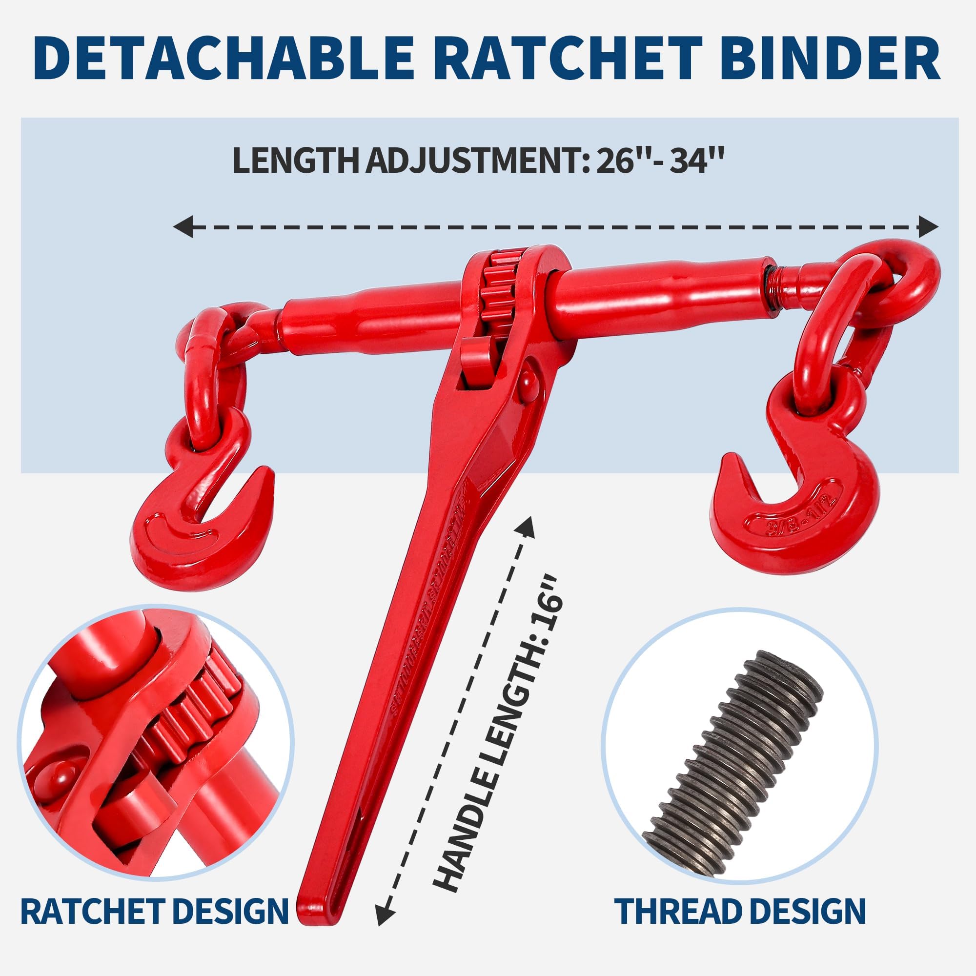 4er-Pack Ratschengurte 3/8"-5/16" Für Ketten Der Güteklasse 70-80, Sichere Ladungssicherung Mit G70-Haken Und Verstellbarer Länge (25"-32"), Robust Für Verzurren, Transportieren Und Abschleppen