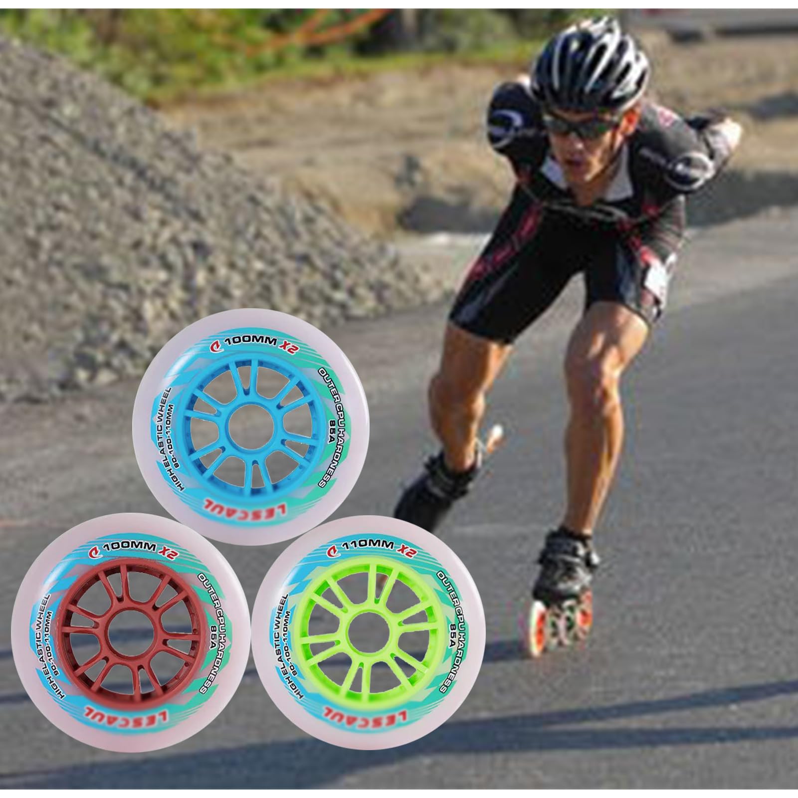 Ruedas Patines en Linea PU 65A 85A Ruedas de patines en línea 90 mm/100 mm/110 mm (paquete de 6/8), ruedas de competición de ruedas de doble dureza, para reemplazo de ruedas de patines,red,110mm*8