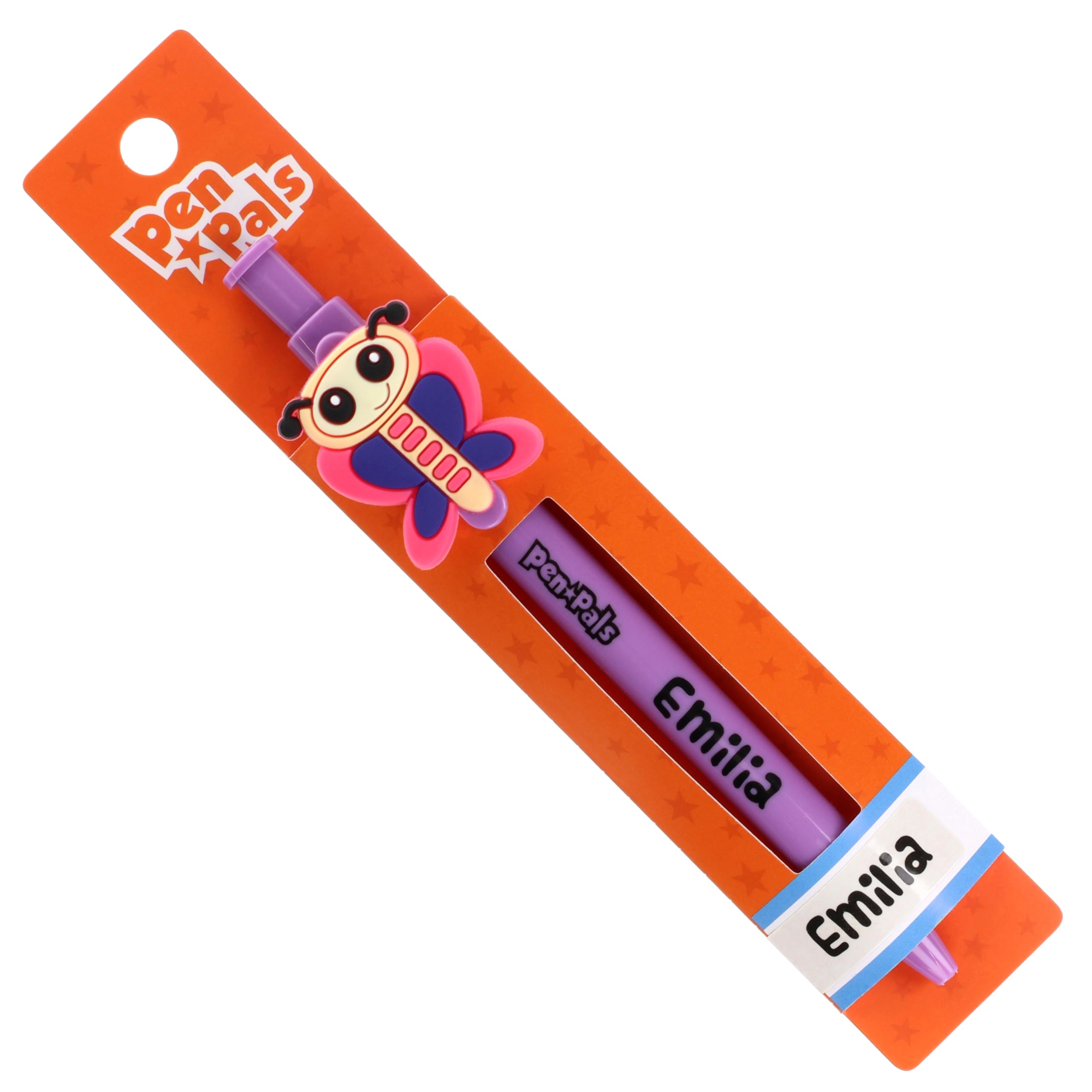 Stands Out, Supplying Outstanding Gifts Emilia Girls Personalised Lilac Retractable Pen With a Fun Butterfly Character With Blue Ink