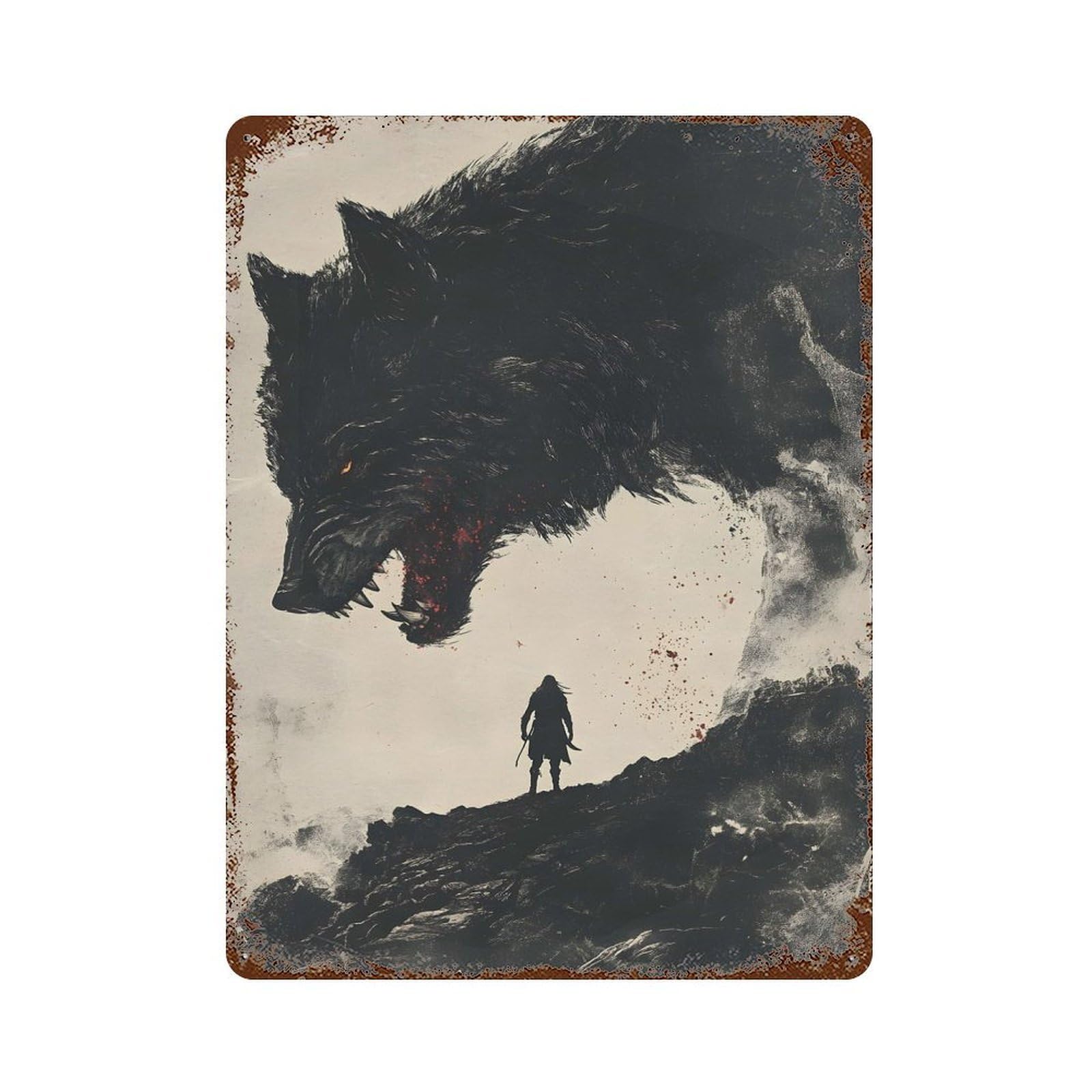 Wolf And Man Vintage Metal Tin Sign 15.7"x11.8", for Cafe, Home Bar And Lounge Decor, Vintage Wall Decor