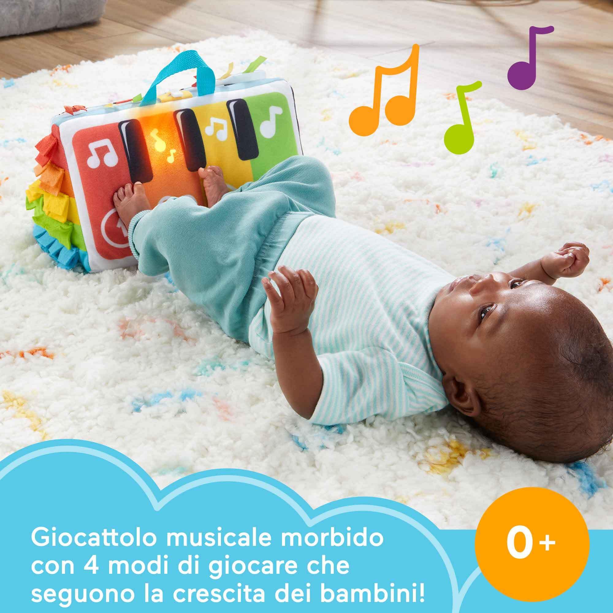 Fisher-Price - Palestrina Baby Piano, Pianoforte Morbido con luci e Musica per Il Gioco sensoriale distesi sul pancino, 4 Tasti attivabili Inclusi, Giocattolo per Bambini, 0+ Anni, HND54