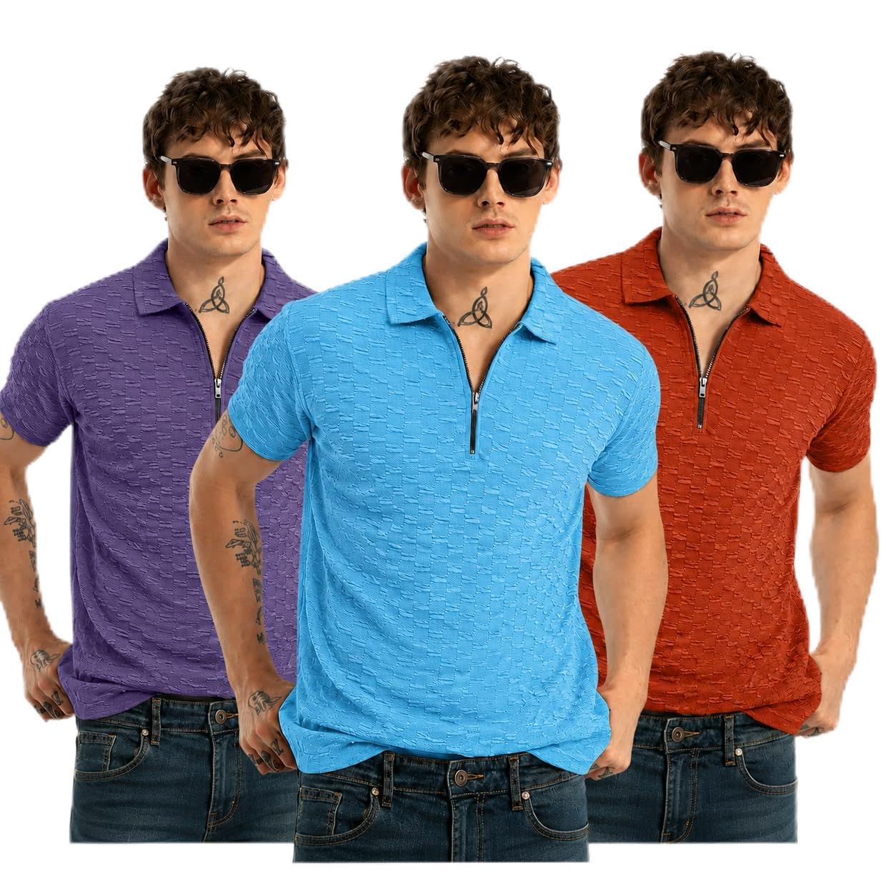 Preneum Polo da uomo in policotone, tinta unita, con colletto e maniche medie, tinta unita, vestibilità regolare (disponibile in taglie grandi)