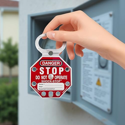 Miniatura 3 de Bloqueo de etiquetado de bloqueo de bloqueo de bloqueo de bloqueo de 6 unidades de bloqueo de hebilla de seguridad, rojo a prueba de manipulaciones