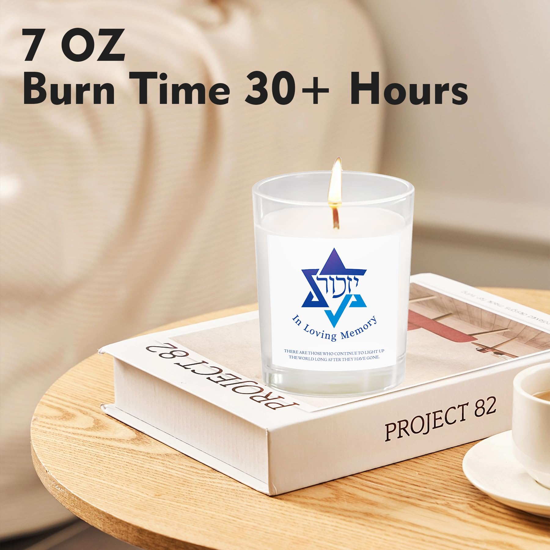 Yahrzeit Świece – świece pamiątkowe Yahrzeit, świece pamiątkowe na utratę ukochanej osoby, żydowskie świece pamiątkowe, naturalna świeca z wosku sojowego, ręcznie nalewana 170 ml