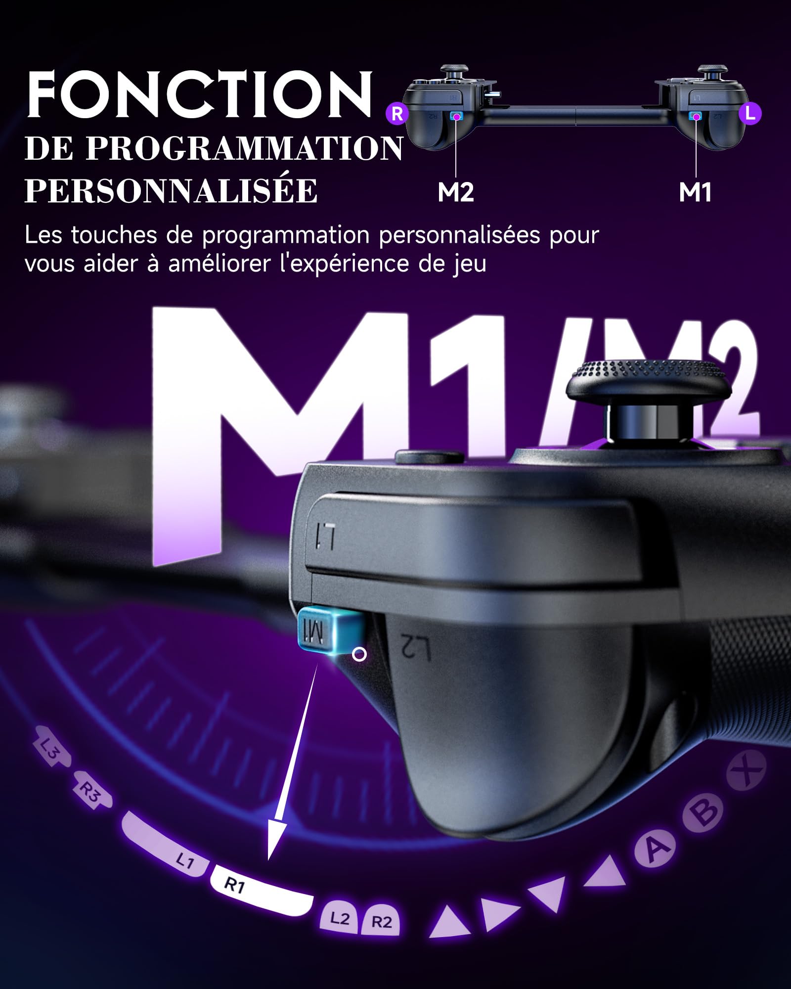 EasySMX M10 Manettes de Jeu pour Téléphone Portable iPhone IOS, Manette Smartphone, Manette Téléphone avec Joysticks/Déclencheur à Effet Hall